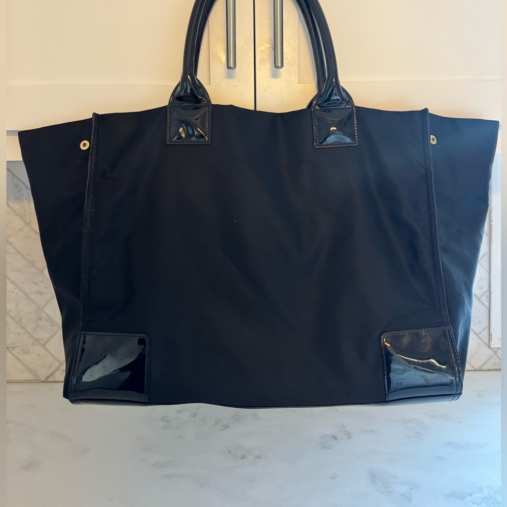 Tory Burch Black Nylon Tote with Patent Logo - Picture 7 of 15